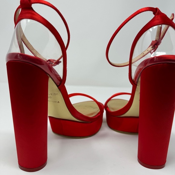 Jessica Rich Red Satin Block Heel Platform Heels - Picture 9 of 12